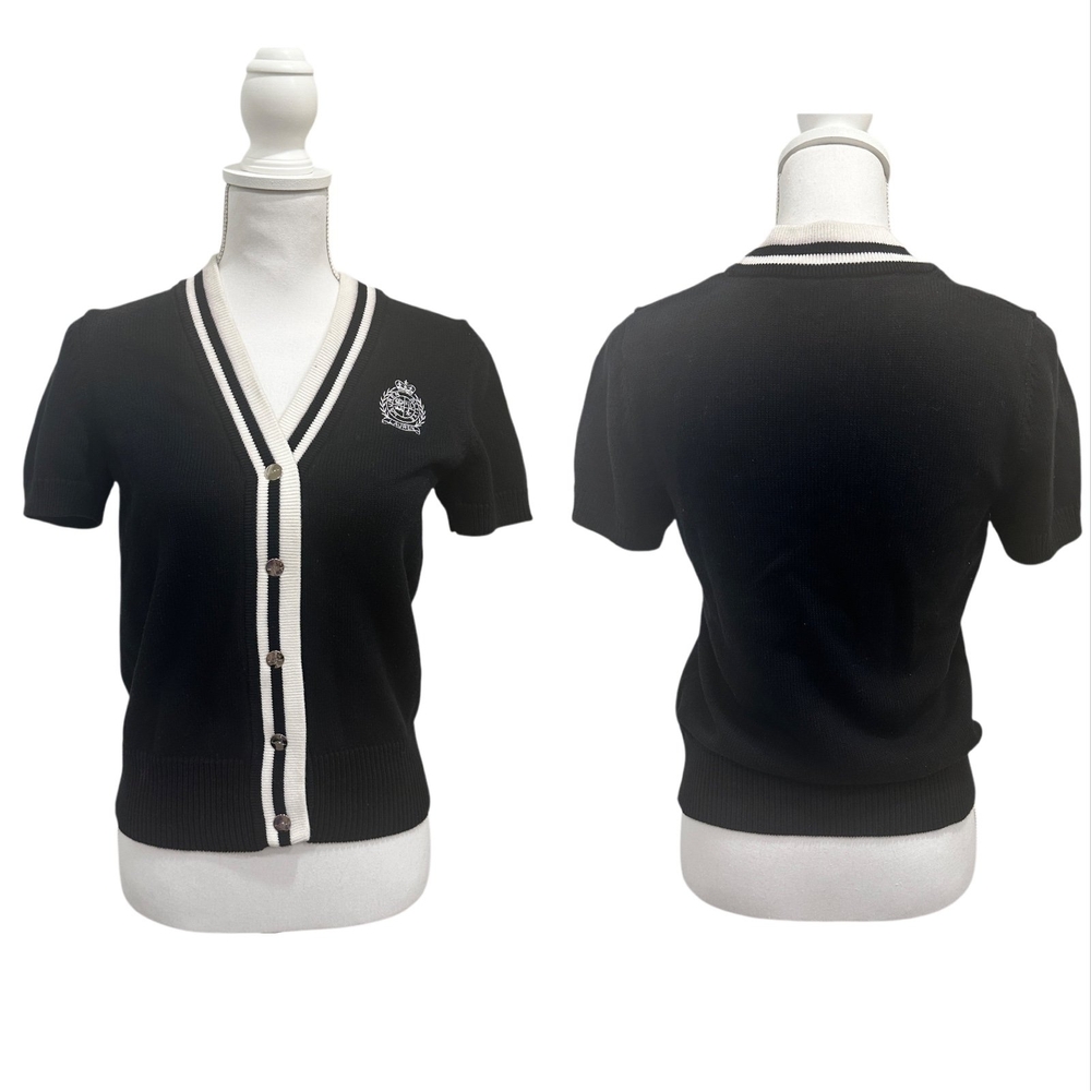 Black V-Neck Button-Up Women's Top